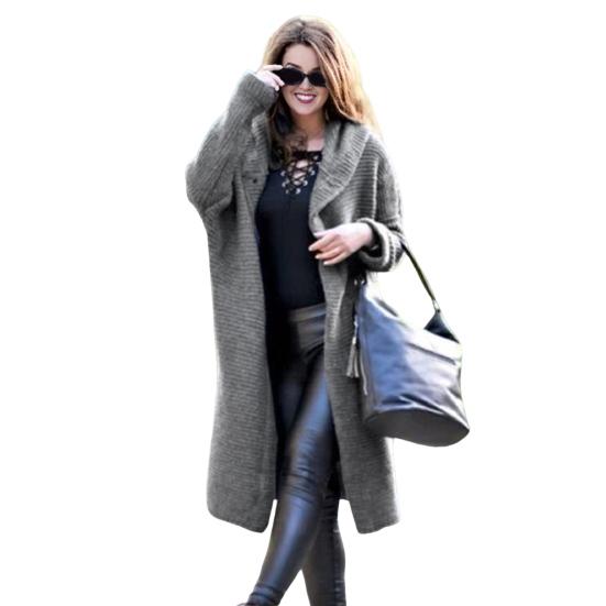 

Женский вязаный кардиган с капюшоном, длинный рукав, однотонный повседневный топ, свободный крой, однобортный свитер, пальто S серый