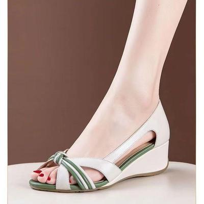 Spring Summer New Women's Shoes Simple Hollow Breathable Fish Mouth Exposed Slipping Slope Heel Spliced Women's Elegant Sandals