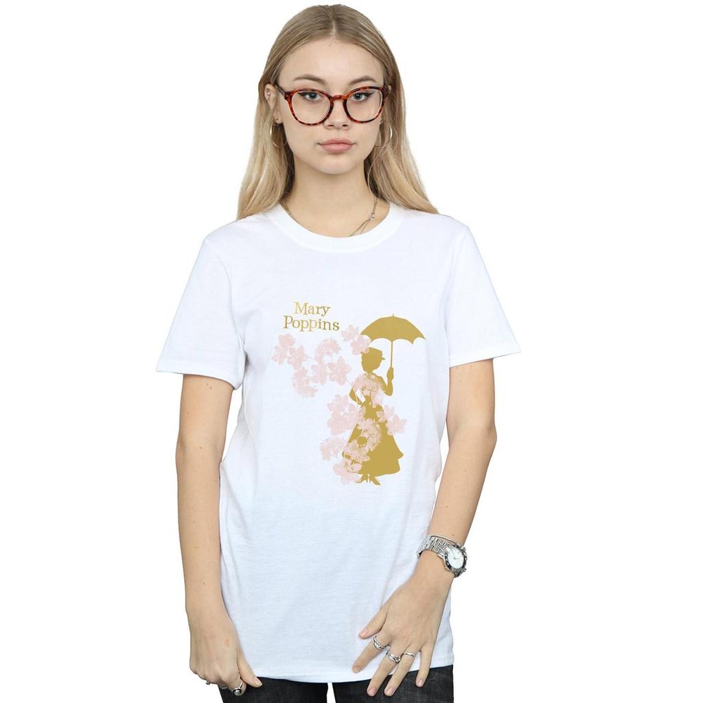 Disney Womens/Ladies Mary Poppins Floral Silhouette Cotton Boyfriend T-Shirt