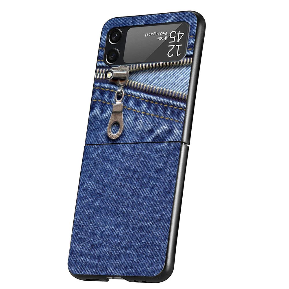 Jeans Cowboy Denim Printed Case Phone Cover for Samsung Galaxy Z Flip 6 5 4 3 5G ZFlip6 ZFlip5 ZFlip4 ZFlip3 Black Hard Trend Fu