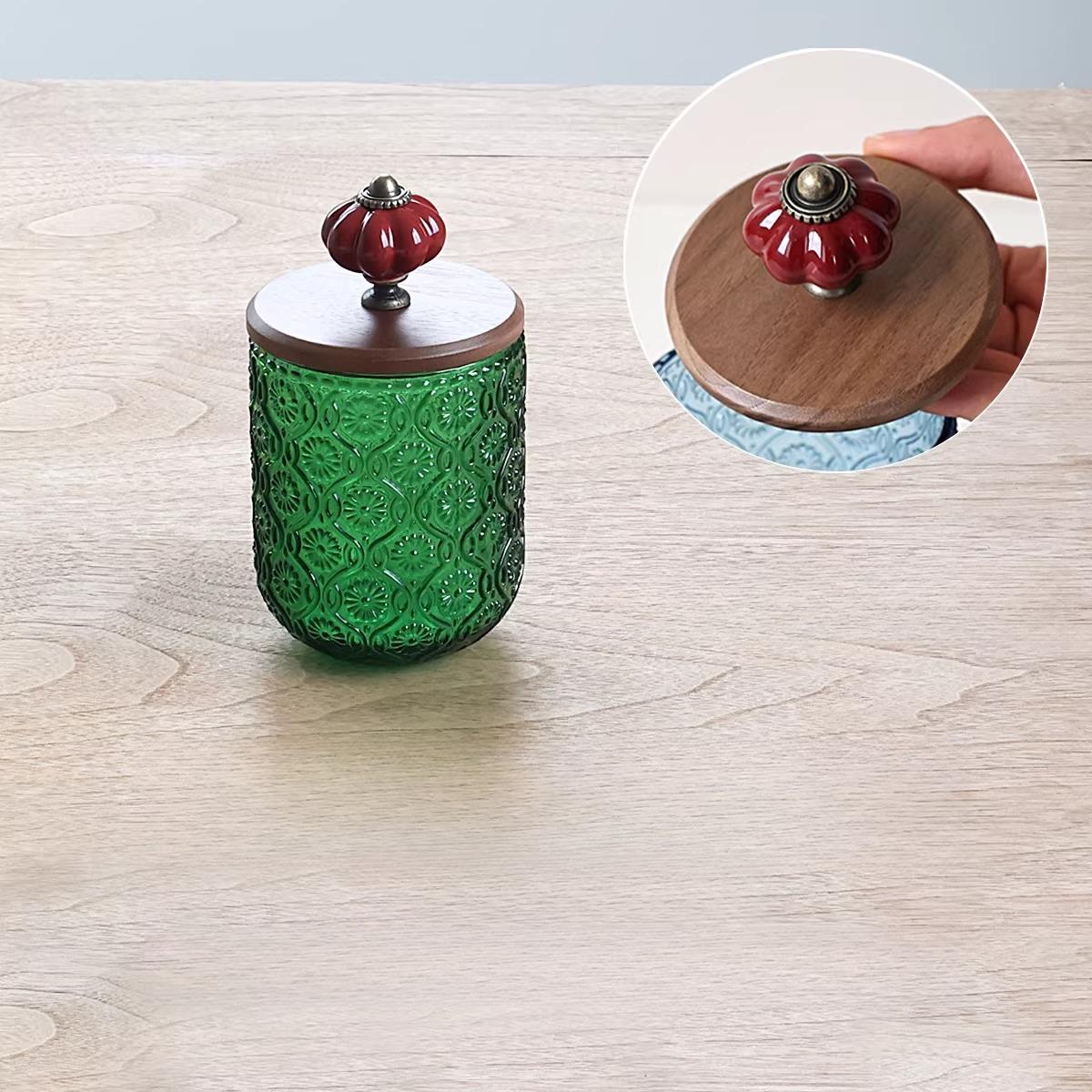 

BEPAN 1PC Vintage American Style Glass Cotton Swab Storage Box Creative Toothpick Holder Dental Floss Dispenser French Ornament