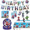 Spider-Man Birthday Party Supplies: Banner, Plates, Napkins, Tablecloth, Cutlery, Cups