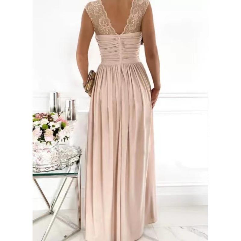 IHUASU Letní jarní bezrukávové dámské šaty s výstřihem do V a krajkou a rozparkem