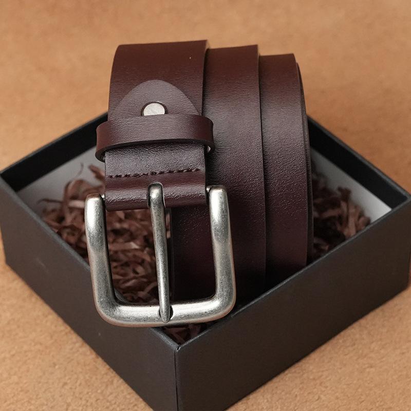 Retro New Leather Belt for Men's Genuine Leather Belt for Middle Aged and Young People with Versatile Pin Buckle Casual Trouser Belt