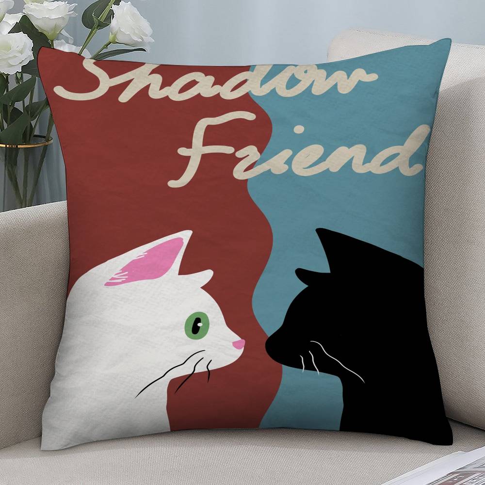Vintage Cute Cat Pillow Case Short Plush Double-sided Print Square Throw Pillow Covers Sofa Home Cushion Decor