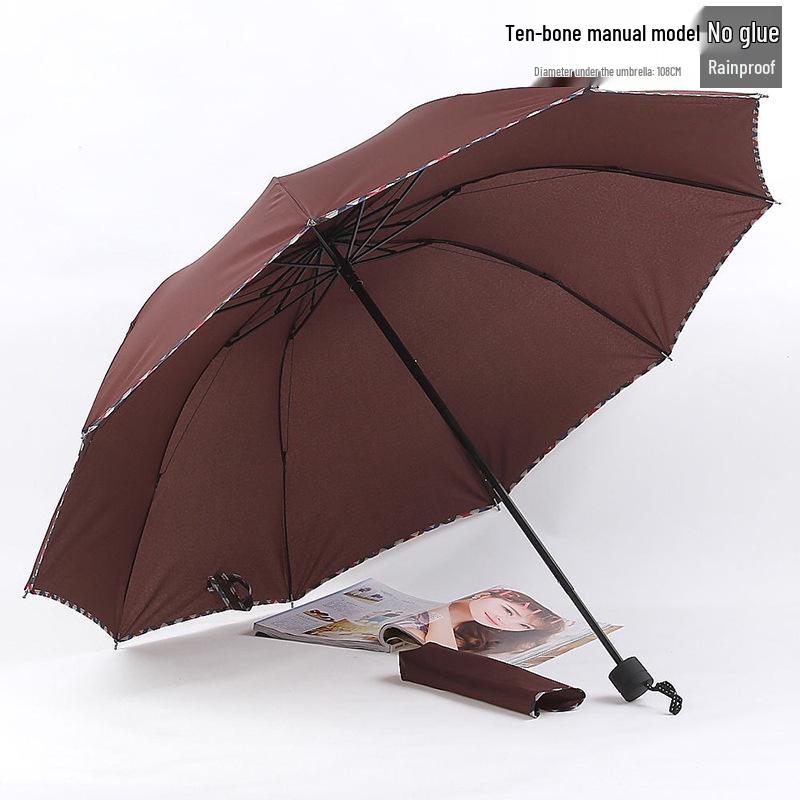 Extra Large Dual-Use Umbrella for Men and Women: Manual Three-Fold Design with Reinforced Black Glue for Rain or Shine Protection.