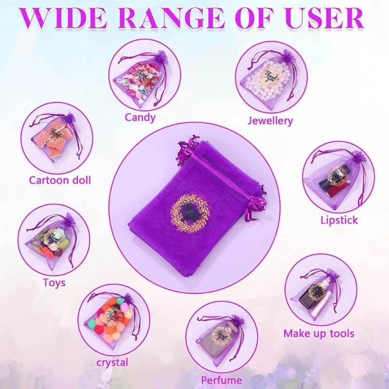 50Pieces Delicate Thankyou Gift Bag Jewelry Packaging Bag Chic Embroidery Mesh Bag Mesh Material for Birthdays Weddings