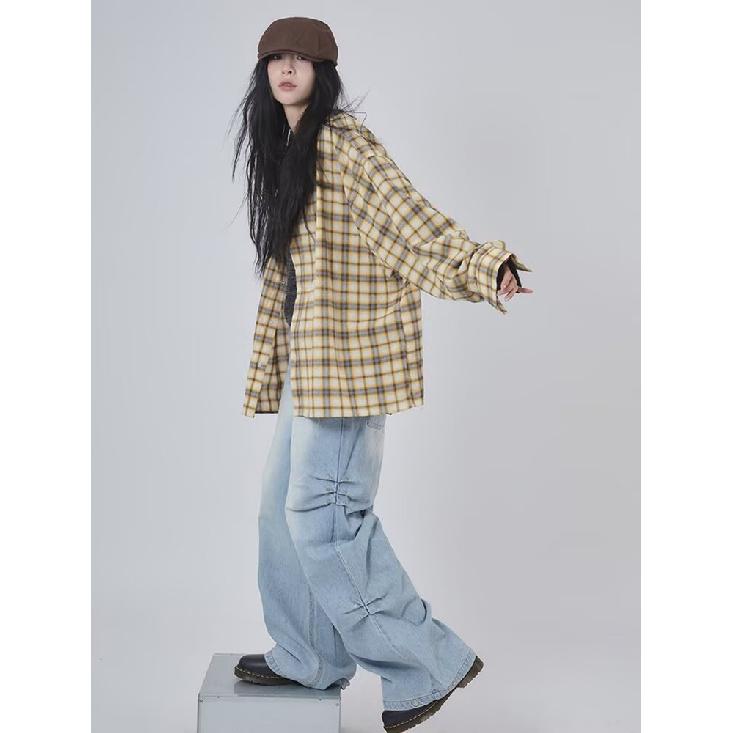 2024 Plaid Long Sleeve Shirt Japanese Hong Kong Style Ins Loose Shirt Boys Summer Trendy Versatile Casual Coat