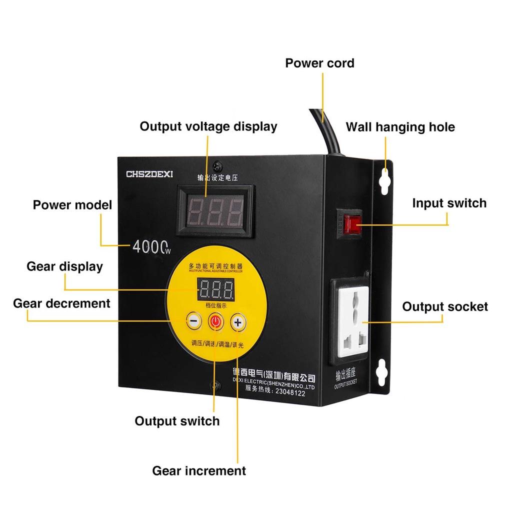 Regulador de Voltaje 2500W 220V AC Compacto Controlador de Velocidad Variable Controlador de Voltaje Portátil Atenuador Ajustable de Voltaje