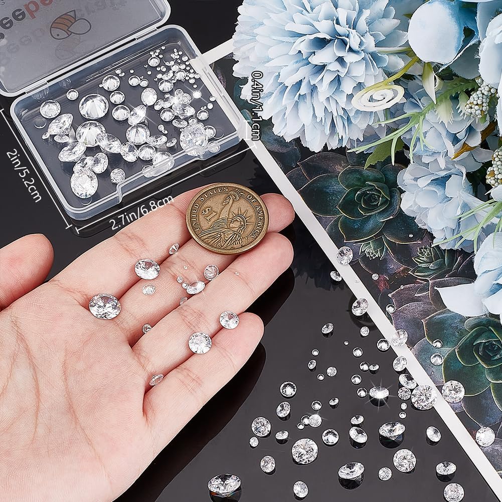 Beebeecraft 230Pcs 1.2-10mm Cubic Zirconia Cabochons Clear Grade A Loose CZ Stones Faceted with Pointed Back for Jewelry Making Crafts Nail, 9 Sizes