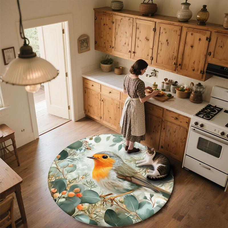 Bird on Tree Branch,Round Area Rug,Carpet Rug for Living Room Bedroom Sofa Playroom Decor,Non-slip Floor Mat