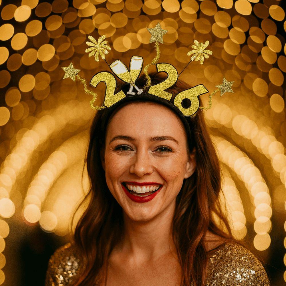 Sequin 2026 Firework Hairband Plastic Star Headdress Decorative Alphabet Headpiece New Year's Eve
