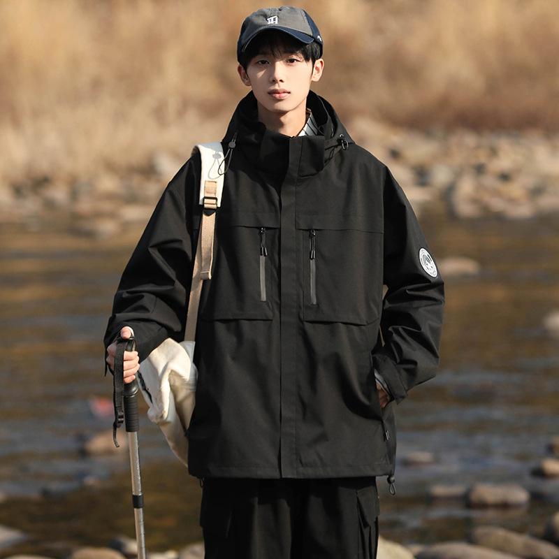 Spring and Autumn New Men's Korean Edition Hooded Car Logo Color-blocking Loose Jacket Trendy Couple Cargo Jacket