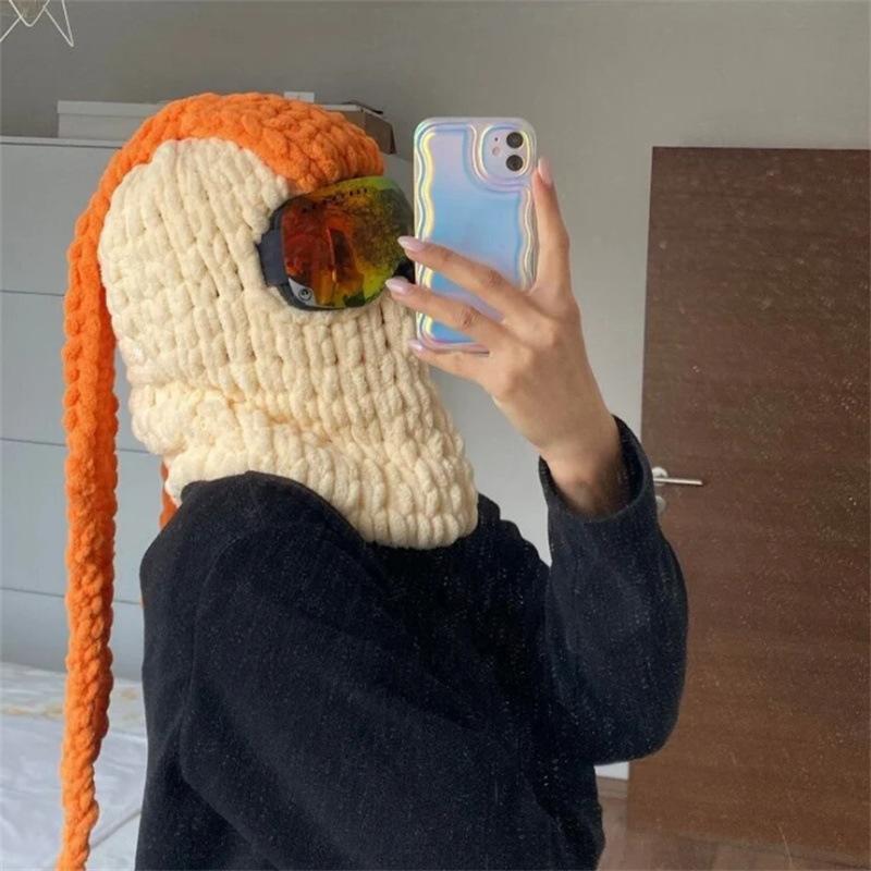 Neuer handgehäkelter Dreiecksschal im amerikanischen Stil mit personalisierten Bärenohren für Erwachsene mit Schnür-Kopftuch