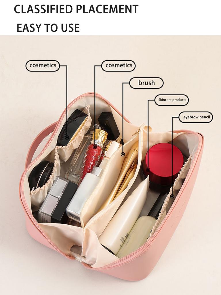 Reise-Make-up-Tasche, Kosmetiktaschen mit großer Kapazität für Frauen, wasserdichte tragbare Tasche, offene flache Kulturtasche, Make-up-Organizer mit
