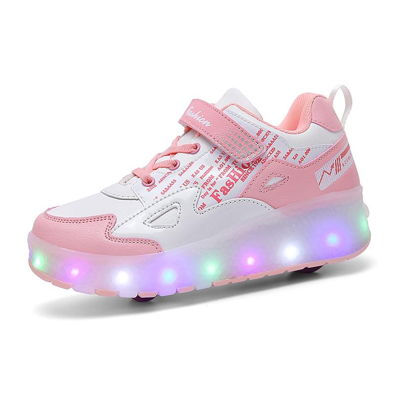 Girls Runaway Shoes New Double Wheel Charging Light Skates Roller Skates Light Shoes