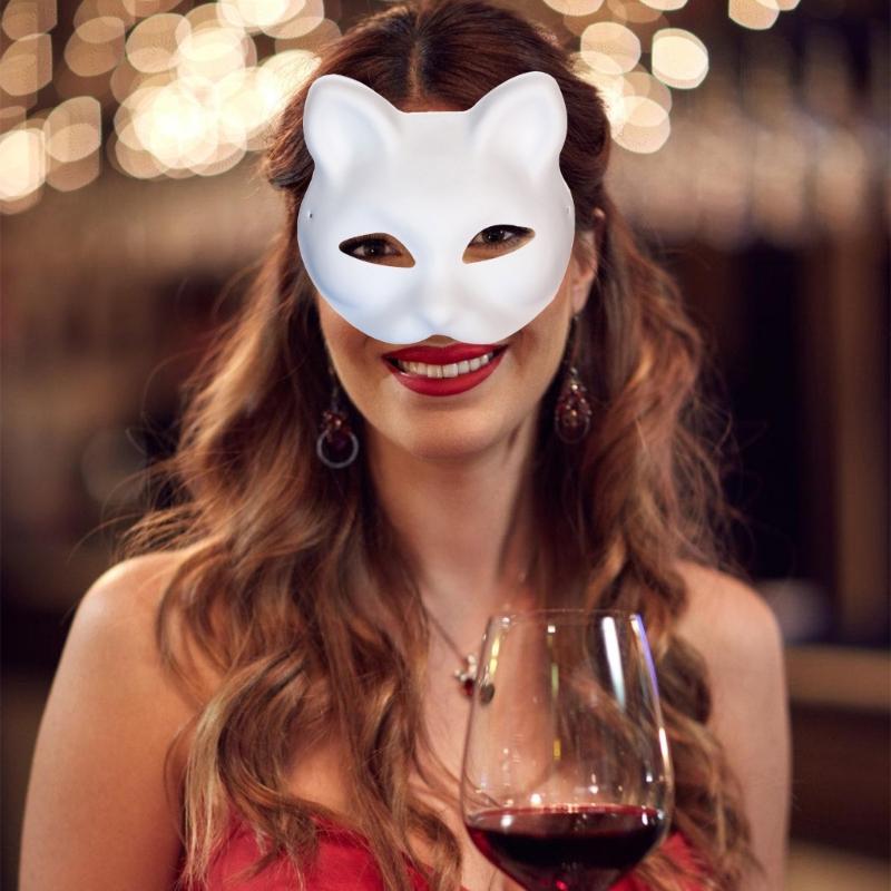 Maschera da Mascherata Non Verniciata con Bordatura Pelosa Rete Adesiva in Tessuto Maschera Facciale da Gatto Maschera Non Verniciata per Fornitura di Halloween
