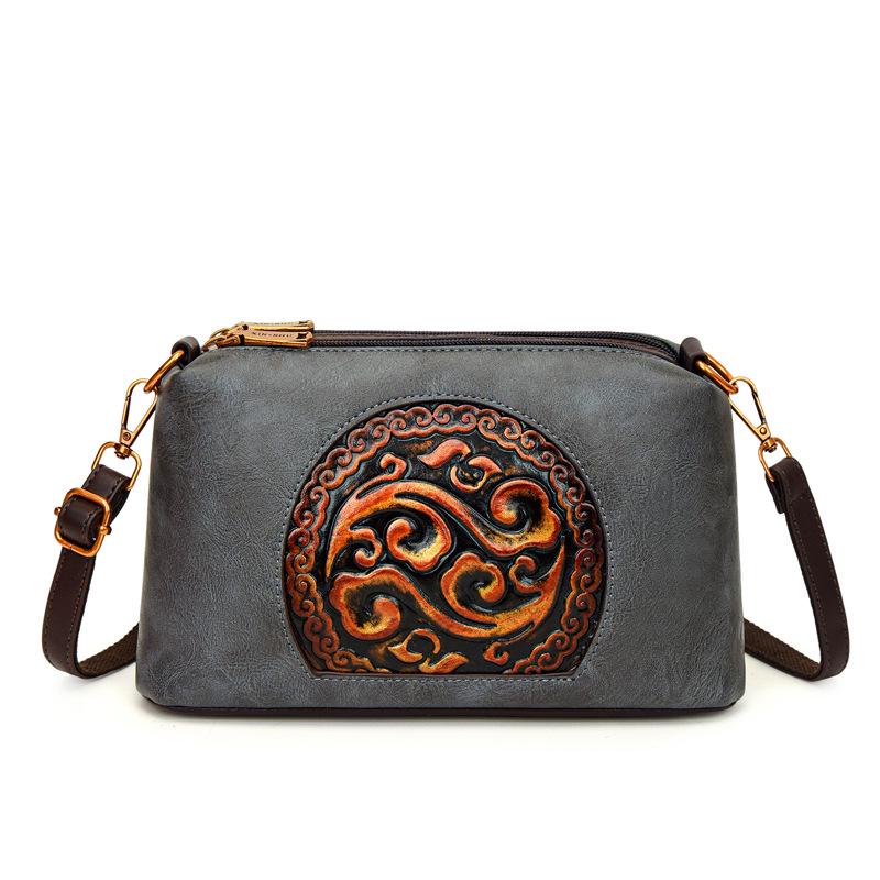 2025 Retro Ethnic Style Women's Genuine Leather Crossbody Bag for Middle-Aged Women