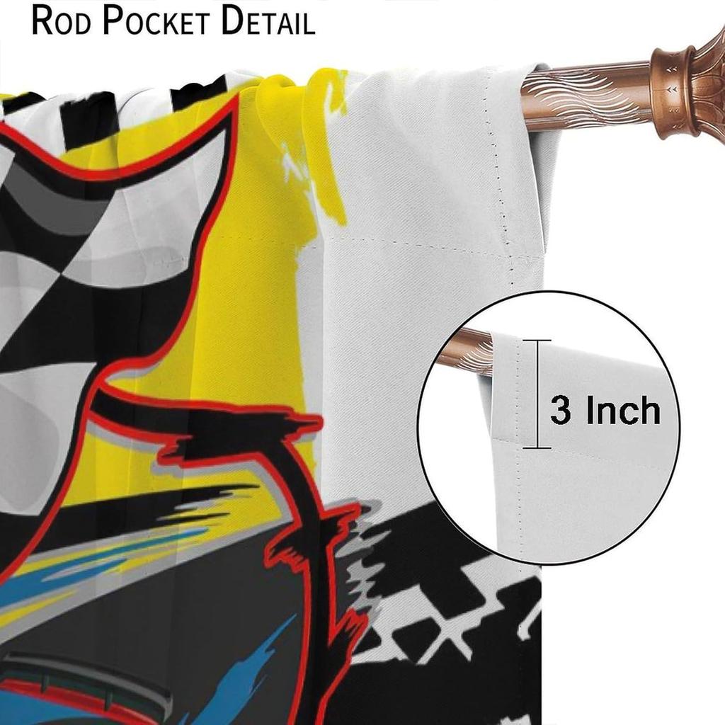 Racing Car Kids Curtains Checkered Flag Abstract Red Background Decoration Bedroom Living Room Kitchen Curtain Light Blocking Polyester Ideal For Area