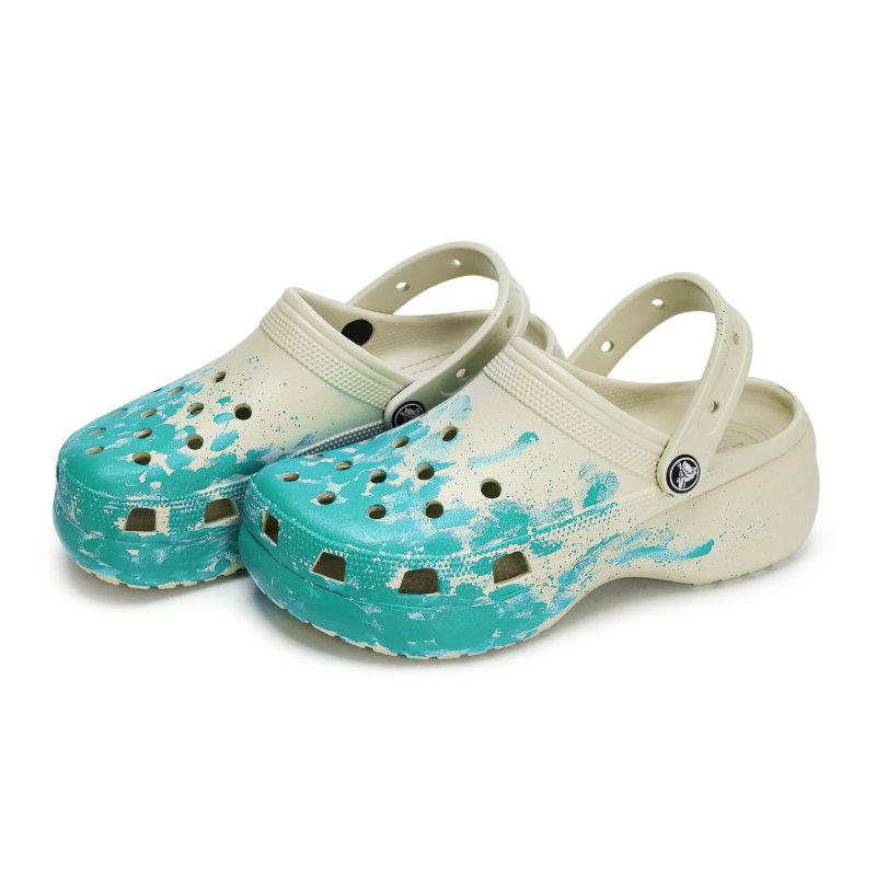 Crocs Classic Platform Clog 811 Encounter Scene Special Shoe Box Fluid Ink Splash Hole Shoes Women's Bone White Tiffany