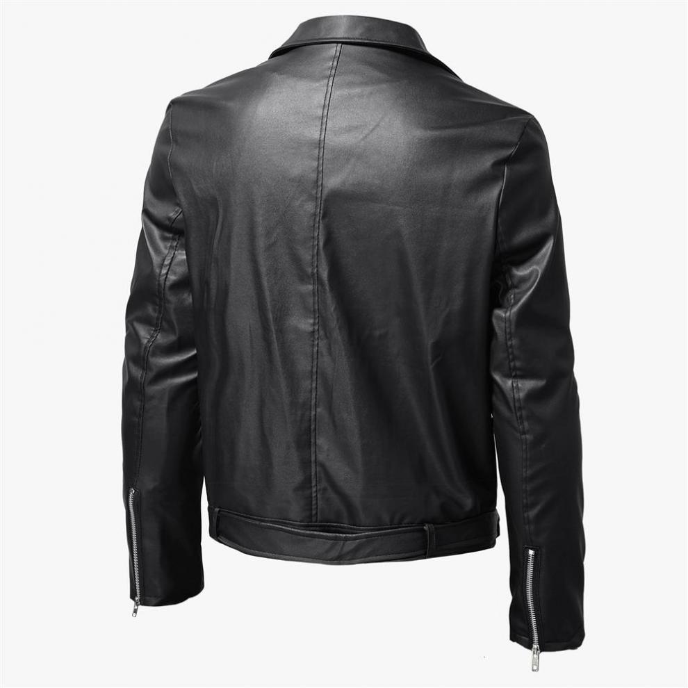2022 Men's Fashion PU Leather Biker Jacket with Stand Collar - European and American Style