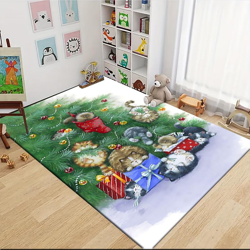 Christmas Cats Presents Carpet Rug Soft Washable Anti Slip Home Living Room Sofa Mats Personalized Christmas Rug