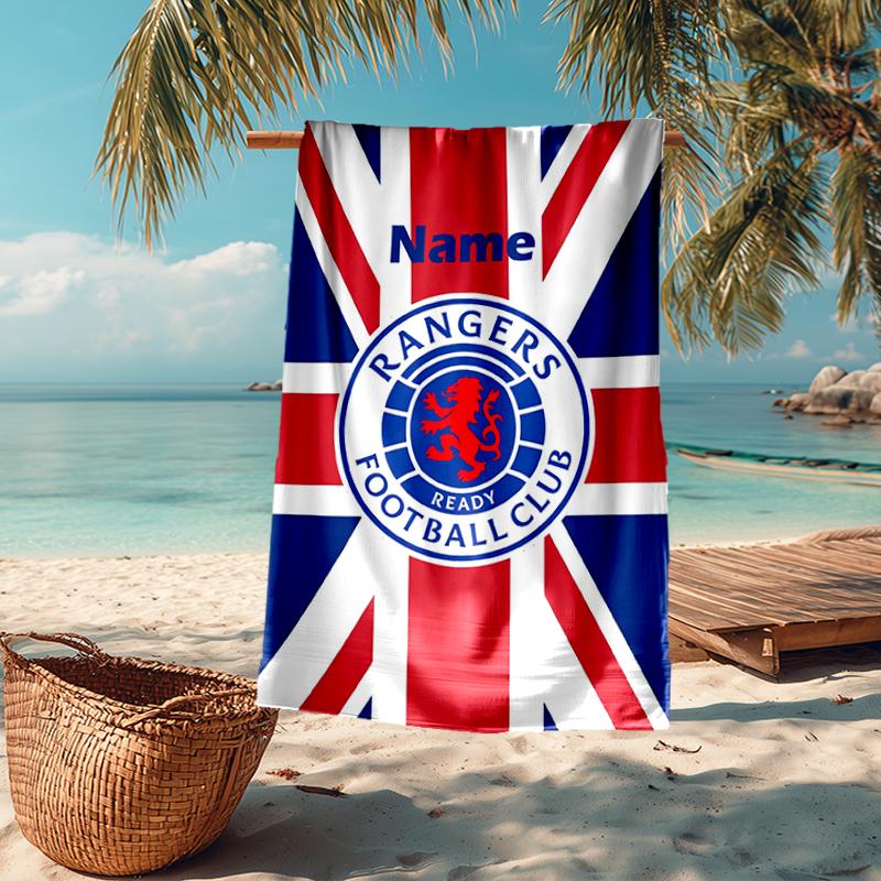 Custom Name Ultra-Soft Beach Towel with Rangers F.C Theme,Ideal for Pool - Camping, Diving - Perfect Travel Essential, Vibrant Beach Towel.