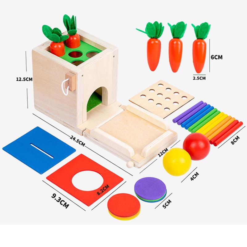 Toys Educational 4 In 1 Play Kit Montessori Object Permanence Box Coin Carrot Harvest Toy Wooden Shape Sorter Learning for Kids