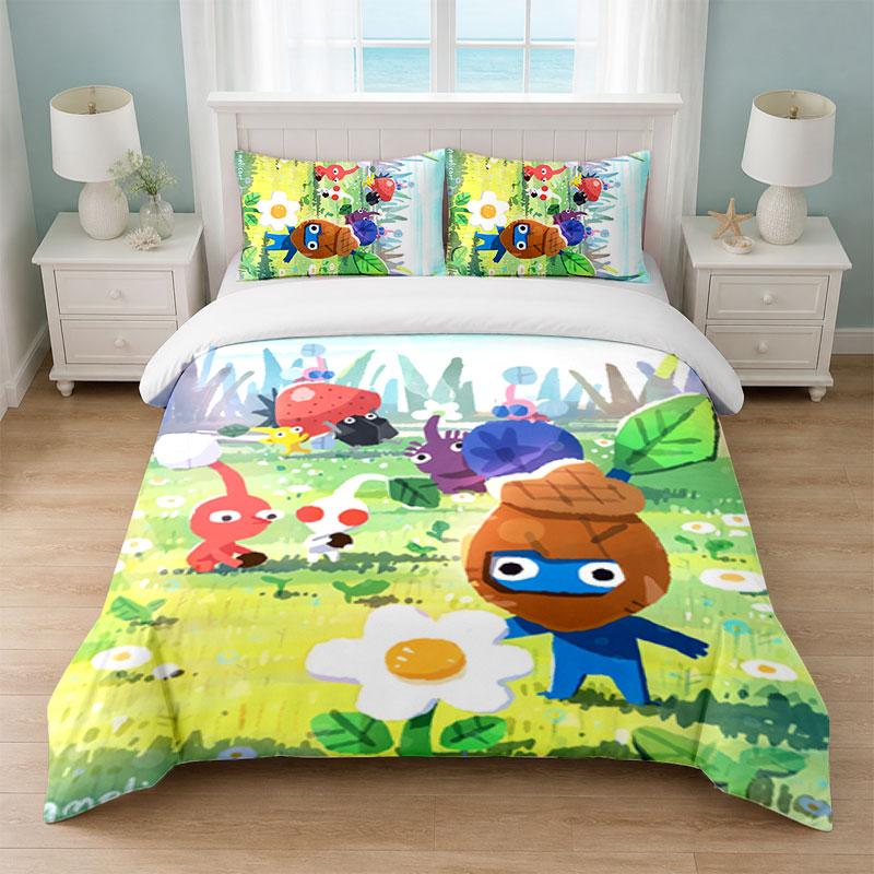 Pikmin Bedroom 3Pcs Bedding Set Soft Bed Sheet Pillowcases Home Bedding Decoration