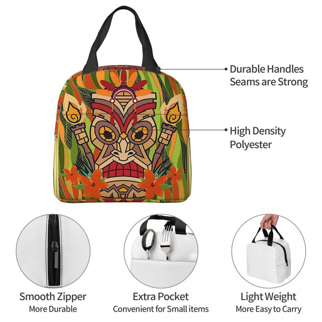 Ethnic Totems Of Indians Tiki Insulated Lunch Bag for Kids School Cooler Thermal Food Box Tote Leakproof Lunch Boxes Container