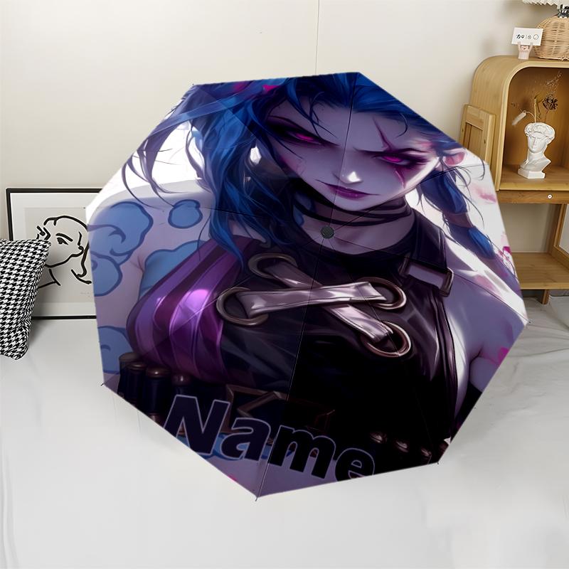 Custom Name Jinx Theme Automatic Umbrella, Lightweight & Portable, 8 Rib, Perfect for Outdoor Travel, Birthdays, Christmas, Gifts.