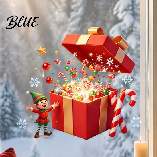 Waterproof Window Film Christmas Elf Gift Box Static Clings Reusable Stickers Holiday Ideas Candy Cane Snowflake Glass Stickers for Home Shop Decor