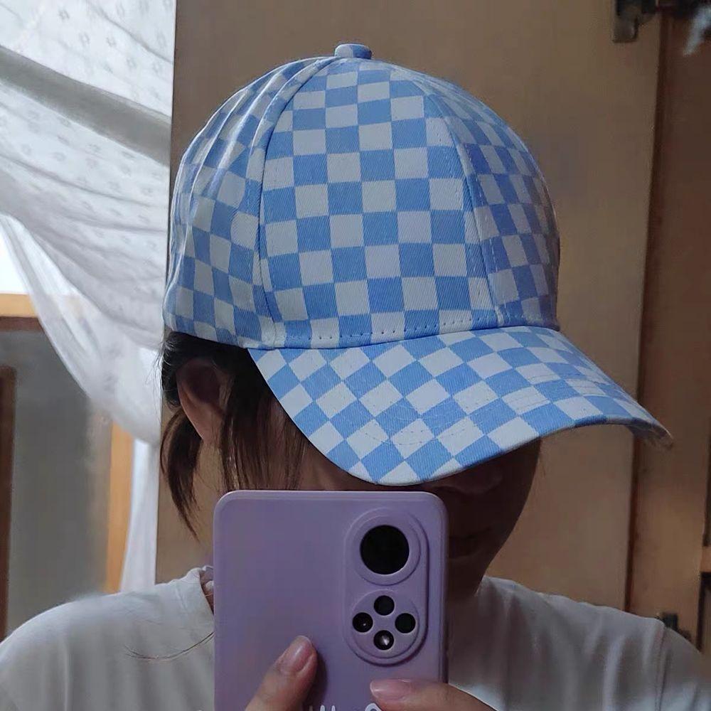 Solid Color Sun Protection Lattice Korean Sun Hat Women Baseball Caps Sports Checker Caps Grid