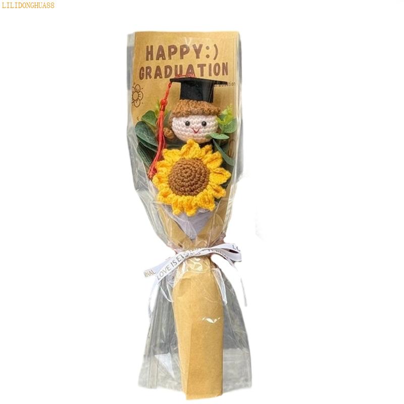K1AE User Friendly Crochet Sunflowers Bouquets Handmade Graduation Gift Wool Flower