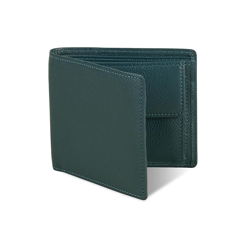 

[Business Leather Factory] Bi-fold wallet (with coin purse) Water repellent original leather cow leather unisex 6 pockets Thin (teal blue)