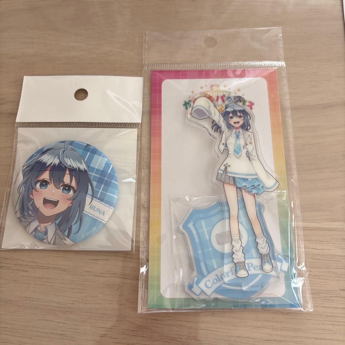 Used Colorful Peach Luna Acrylic Stand Can Badge Set of 2 Karapichi Paradise