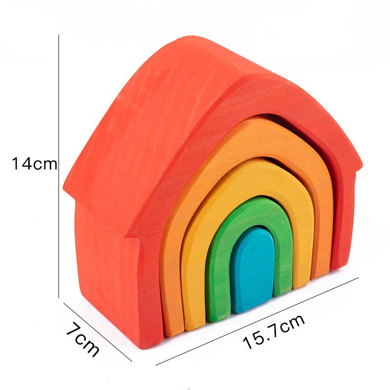 Four Elements Little Tree House Coral Wooden Stackable Building Blocks for Children's Pretend Play