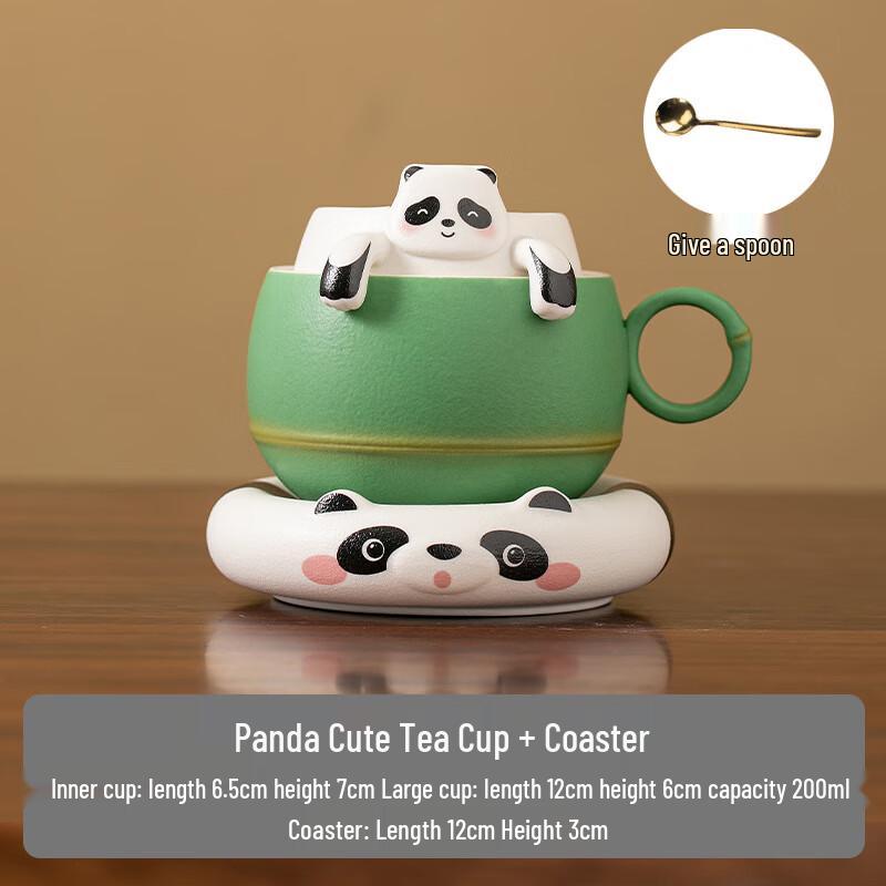 TLAKEHO Panda Ceramic Tea Infuser Mug with Saucer, 200ml