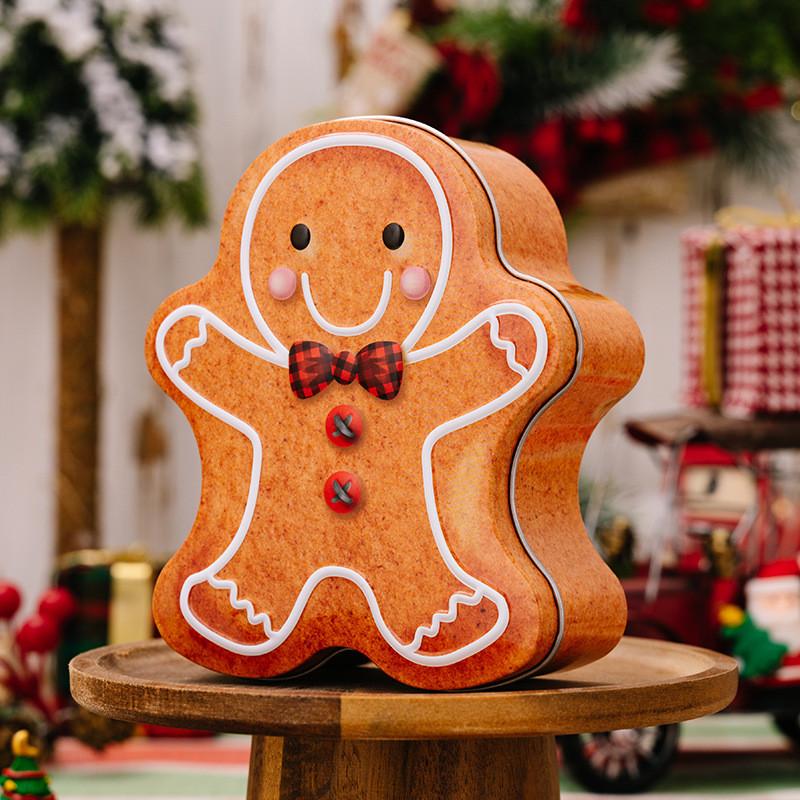 Festive Christmas Decorative Gingerbread Man Cookie Tin Box For Holiday Cheer