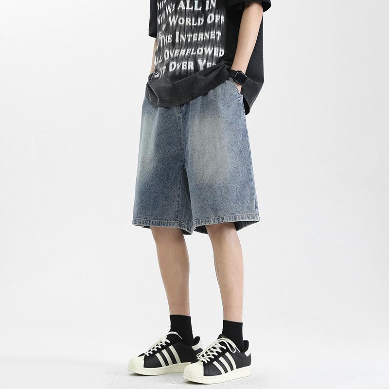 All-match Denim Shorts Men's Summer Retro Wash Loose Straight Casual Five-point Pants
