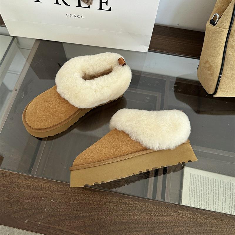 

2025 зима новые интегрированные с овчиной зимние ботинки женские с утолщенной хлопковой подкладкой нескользящие с круглым носком теплые повседневные короткие ботинки 39 малиновый