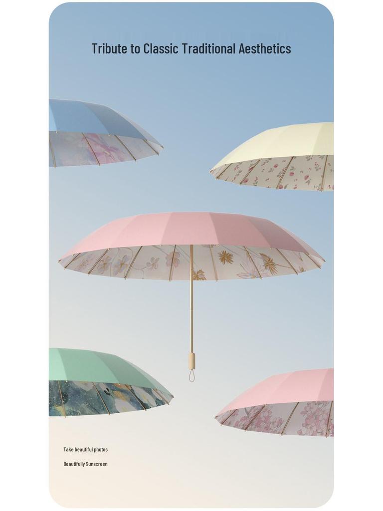 Large Retro 16-Bone Sun Umbrella: Women's Reinforced UV Protection & Sunshade