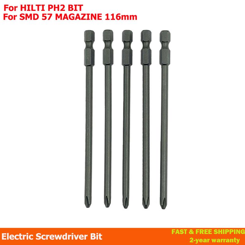 

5X 116mm Magnetic Cross Head PH2 Electric Screwdriver Bit FOR HILTI PH2 BIT FOR SMD 57 MAGAZINE