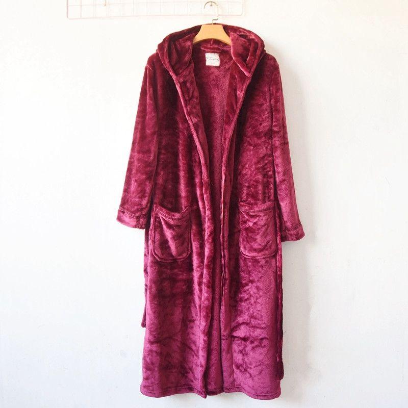 

Outer Single Extended Couple Nightgown Men s and Women s Lapel Long Sleeves Flannel Bathrobe Autumn and Winter Warm Loungewear Pajamas Fuchsia 20-22