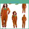 Xmas Party Hooded Jumpsuits For Kids Adult Gingerbread Man Cosplay Costume