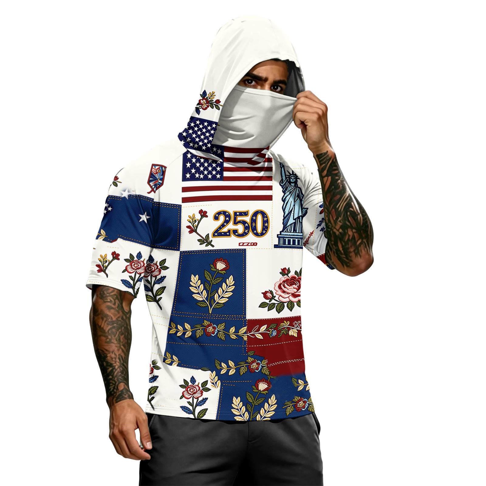 Men s Summer Independence Day Color Block Quick Dry Short Sleeve Tee, UPF 0+ UV Block Fishing & Sports Sun Hoodie M