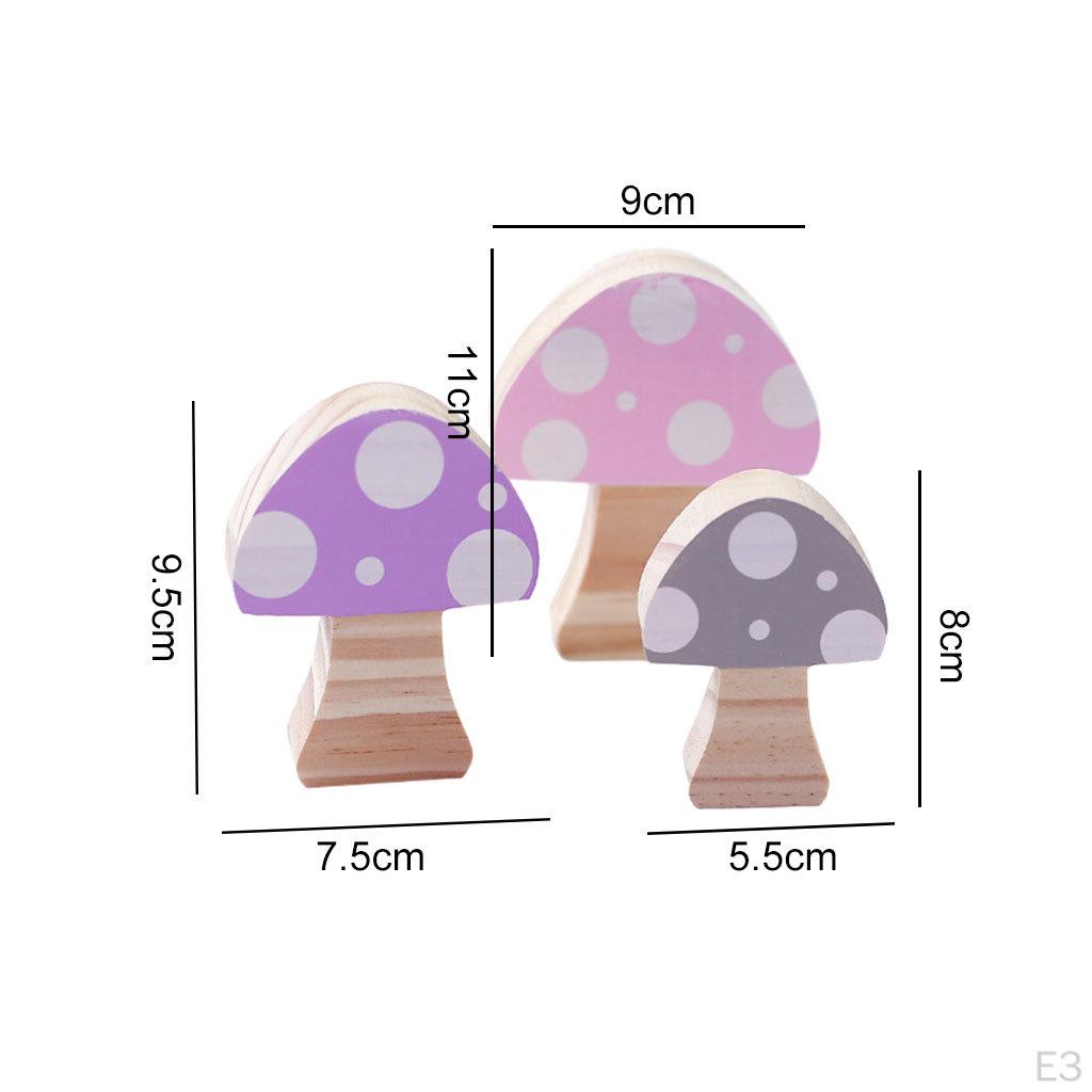 3Pcs Wooden Mushroom Building Blocks Ornaments Room Decor Colorful Wood Photo Props Home