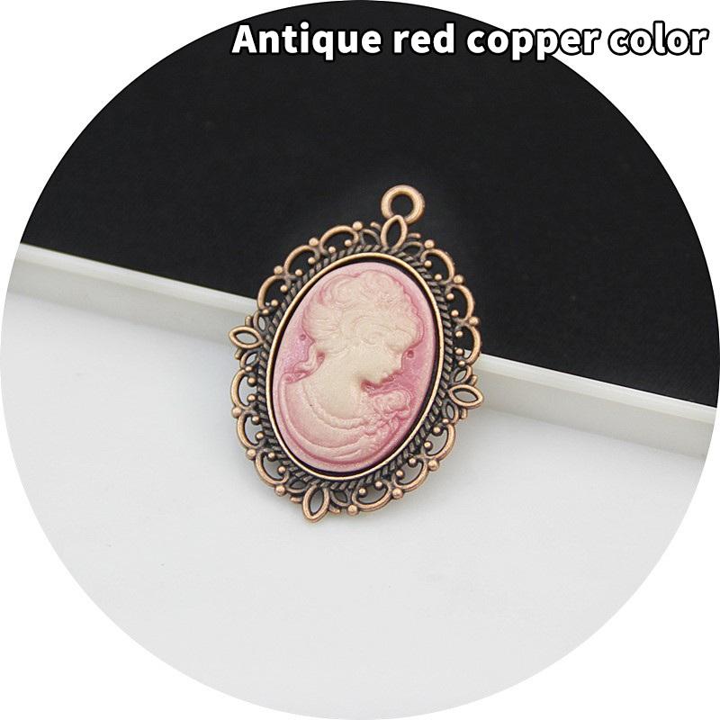 Antique Silver Oval Zinc Alloy Pendant With An Inlaid 18*25Mm Beauty Head Design, Hair Accessory Necklace, Diy Jewelry Accessory