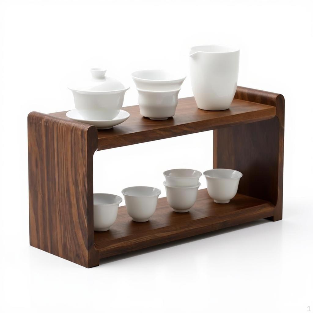 2-Laags Hardhout Houten Mokkenrek, Bureau Opbergrek, Keuken Organizer Stand Kersen 30x13.5x20cm