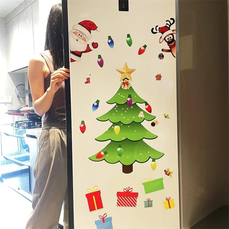 Magnetic Christmas Tree For Refrigerator Door Decor - With Santa Reindeer Holiday Magnets & Festive Fridge Metal Garage Stickers